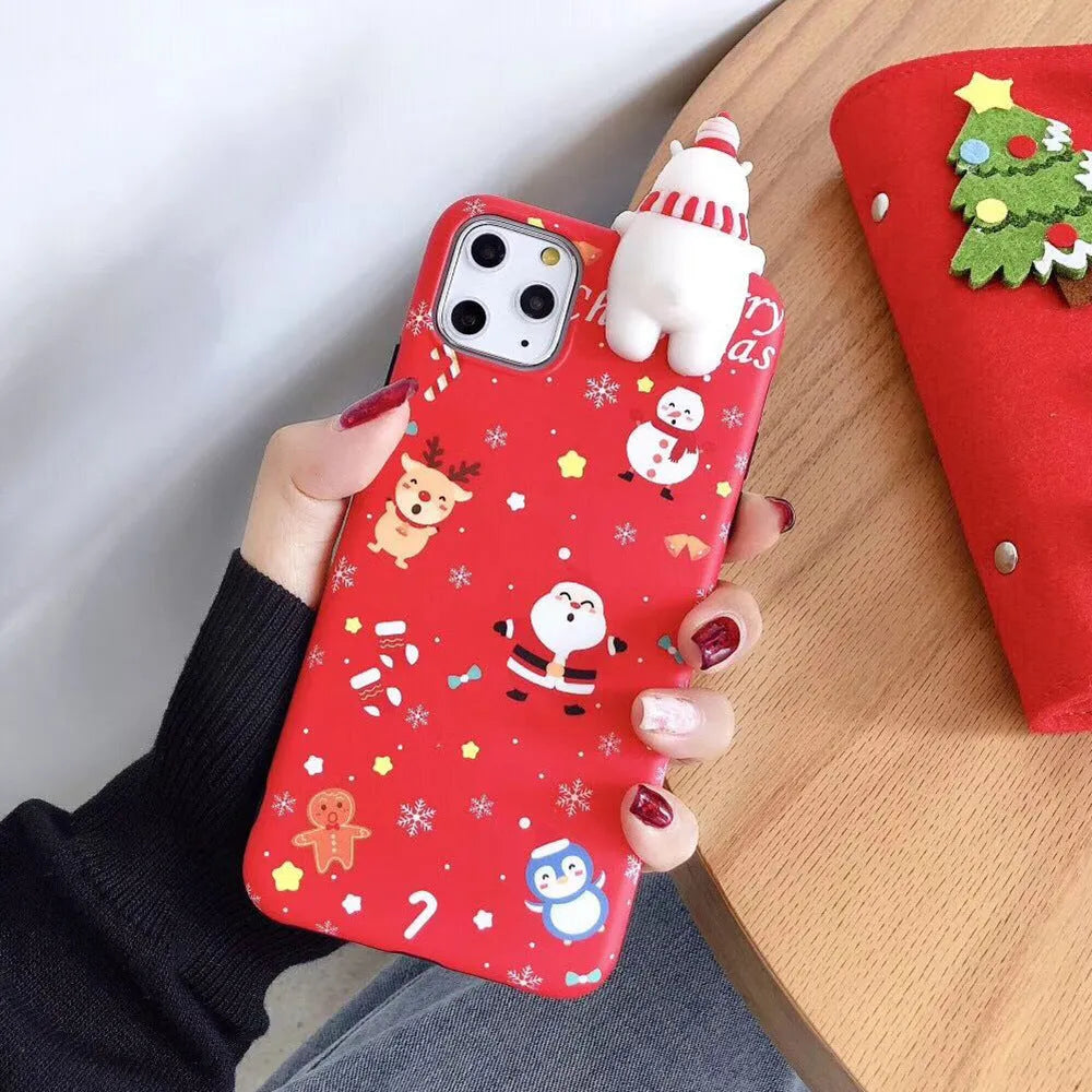 Christmas phone case with silicone back cover for iPhone, showing festive design and colour options
