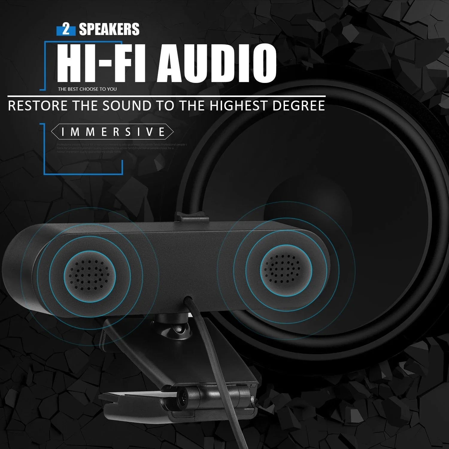 A high-quality 4K auto-focus computer camera with dual stereo microphones for exceptional video and audio performance