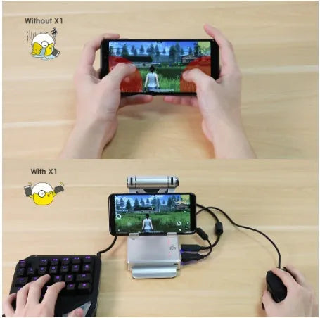 Gamesir-X1 mobile game controller compatible with iPhone and Android for FPS shooting games, Bluetooth keyboard and mouse converter for PUBG and mobile gaming, gold or silver 135x102x31mm bare metal controller with 0.4kg weight