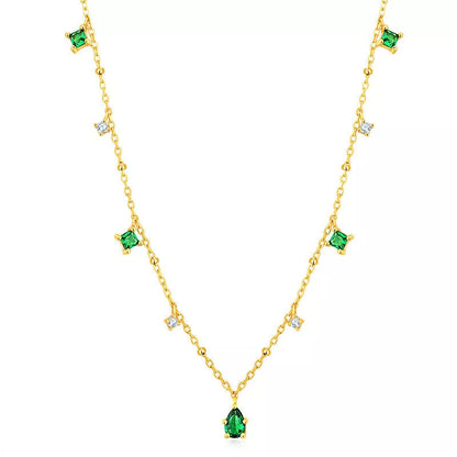 Korean style water drop emerald zircon necklace with sterling silver chain