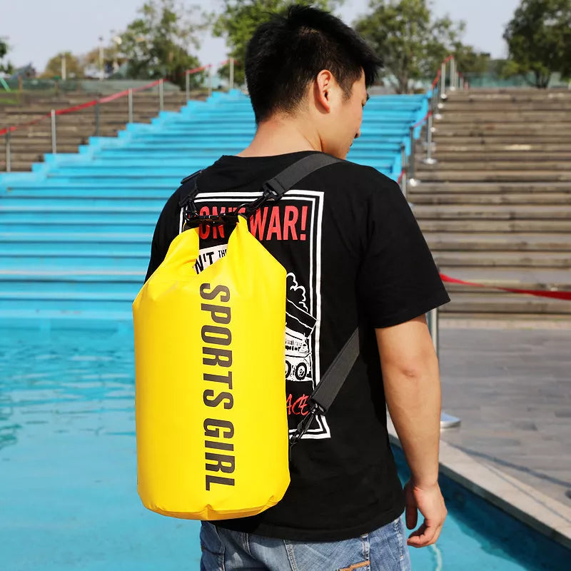 Yellow floating waterproof dry bag with dry and wet separation design, 15L capacity