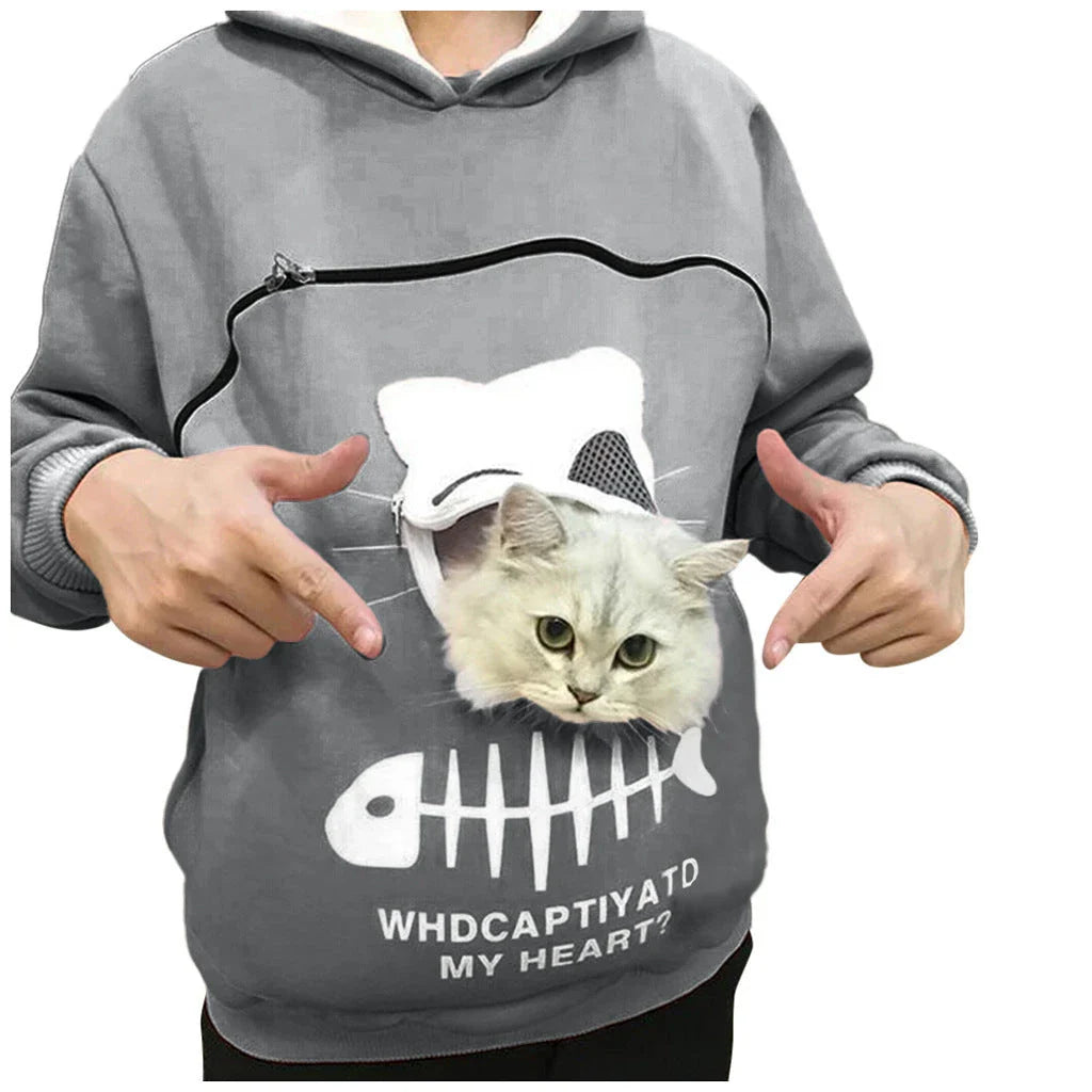 A cozy and stylish women's hooded sweatshirt with a unique cat-themed pocket design, available in a variety of vibrant colors.
