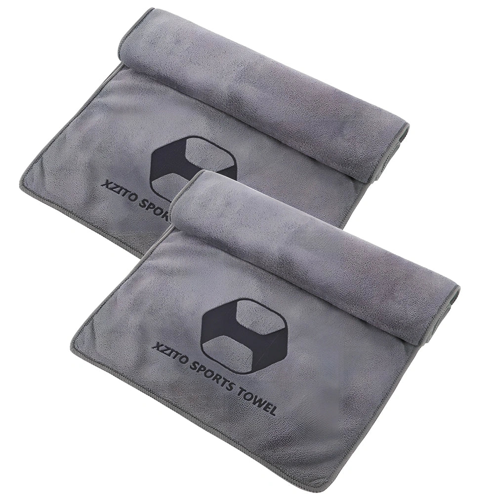 Blue sports sweat absorbent towel with 100x30cm dimensions and polyester-nylon fabric for athletic use