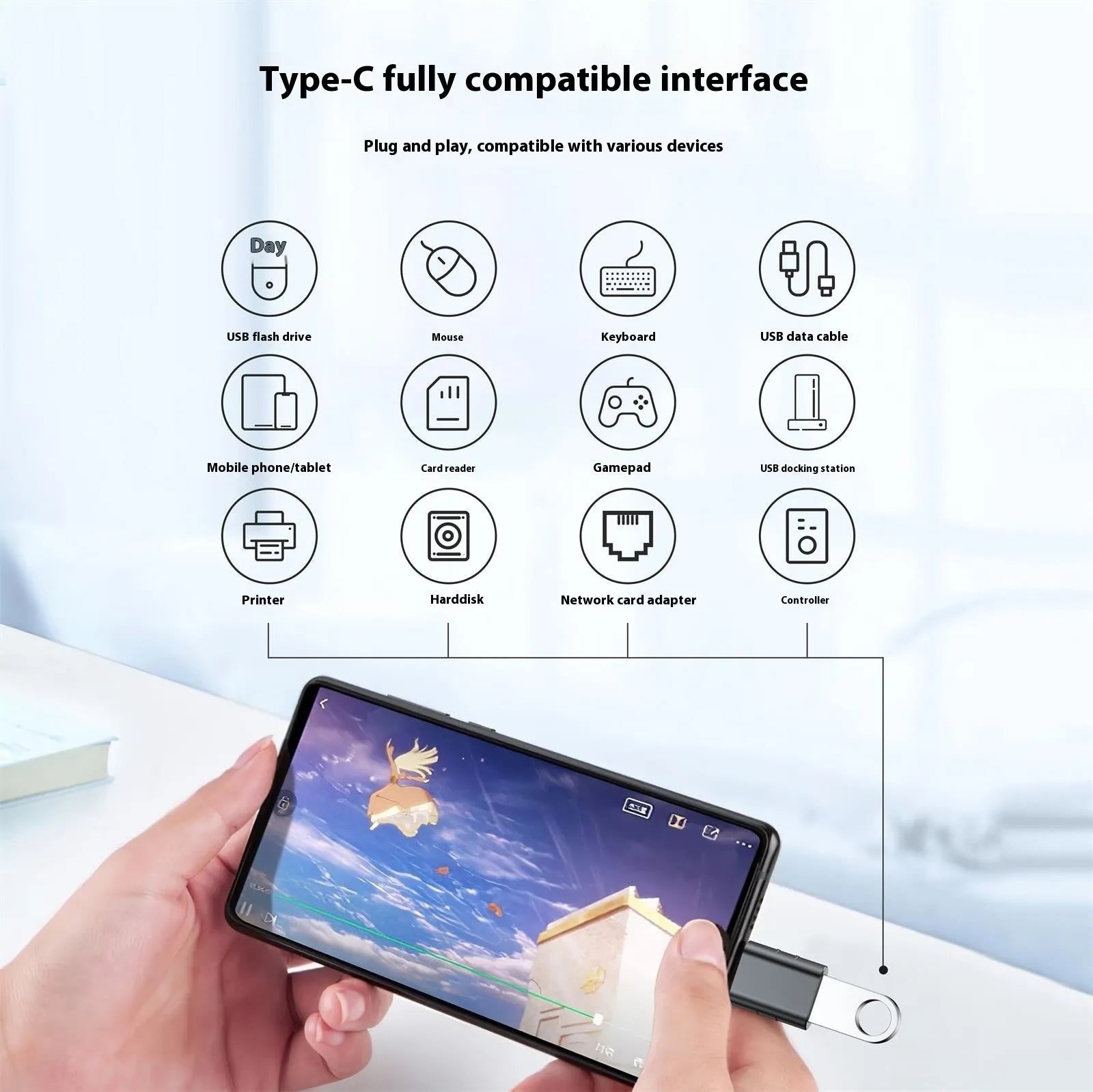 USB C to USB A converter adapter with metallic zinc alloy shell in various colour options