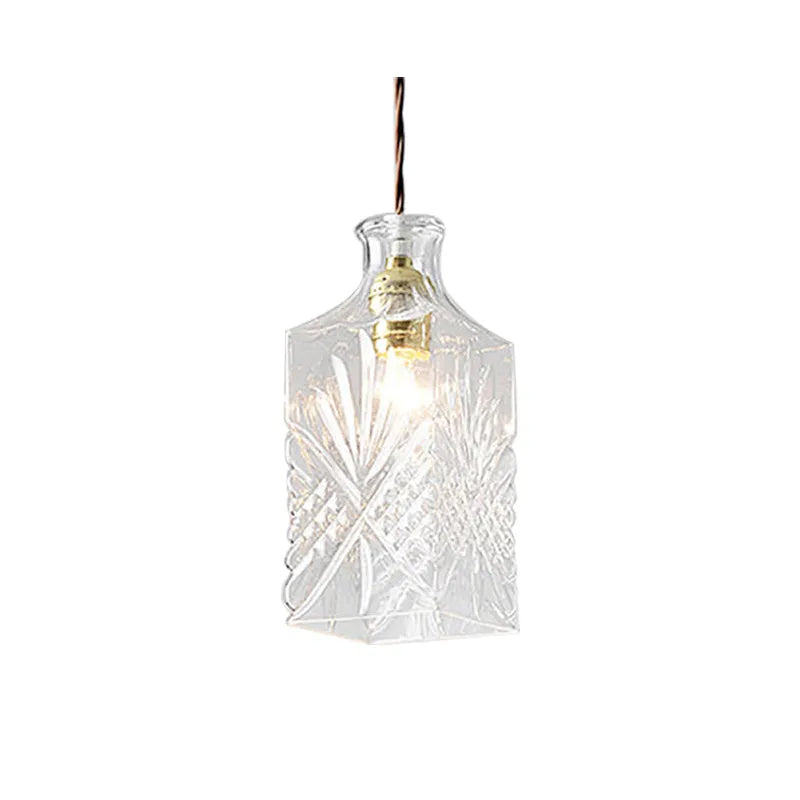 Glass bottle chandelier with adjustable 1.2m height, 150mm glass body, fishing line shape and 220V button switch