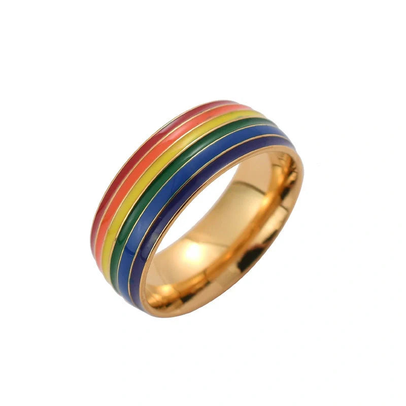 Stylish Rainbow Pride Ring in gold and silver, perfect for showing LGBT support