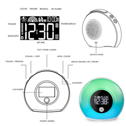 Digital Music Alarm Clock with Bluetooth 5.0 and VA LCD screen in colorful option