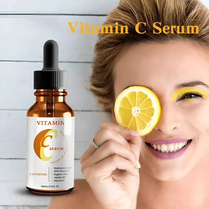 10ml bottle of Vitamin C Hyaluronic Acid facial serum for anti-aging and brightening.