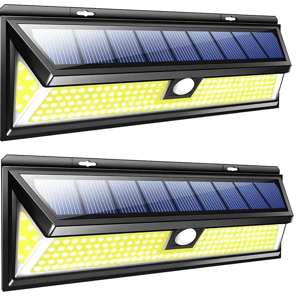 Solar-powered outdoor light with motion sensor and 118 LED beads for garden security lighting