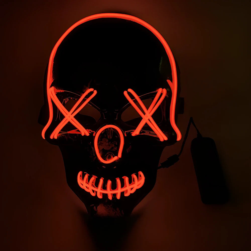 Halloween LED mask with voice control and multiple flash modes measuring 22cm by 18cm