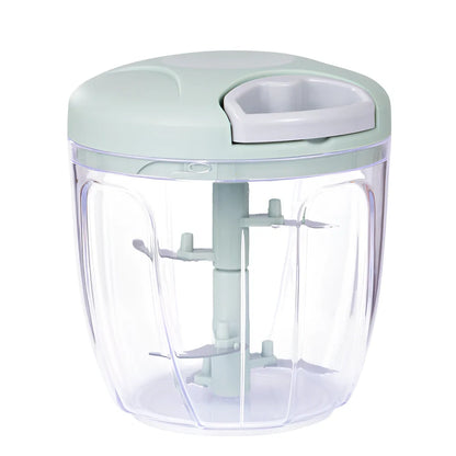 Manual garlic masher in blue, green, and pink colours showing small and large size options