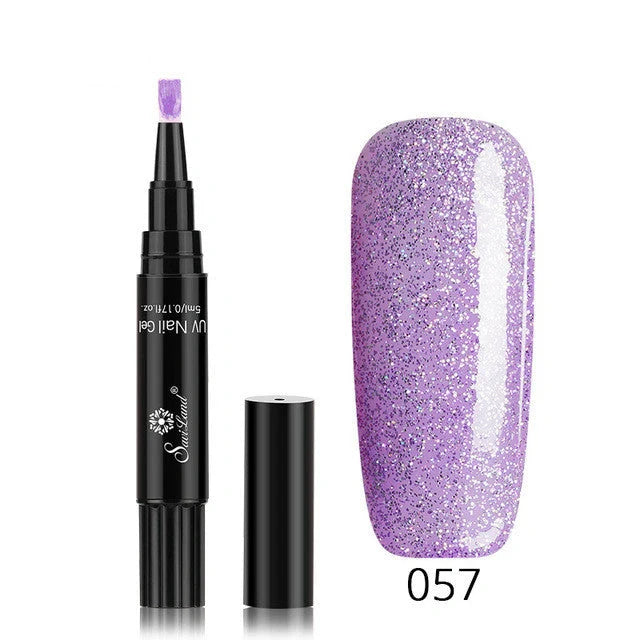 3-in-1 Gel Nail Varnish Pen with Glitter for One-Step Nail Art