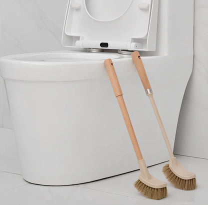 Wooden toilet brush with 360 degree bristles and natural beech handle for bathroom cleaning
