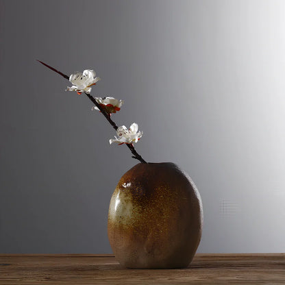 Small 15cm glazed ceramic vase in Japanese style, pottery with smooth finish for ornaments, 8cm diameter base