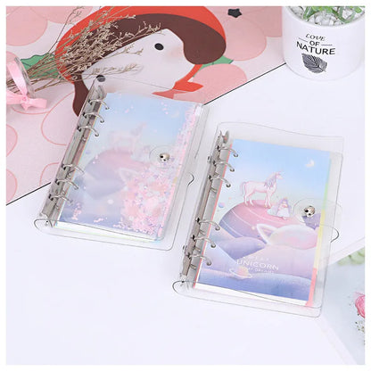 Alice Castle coloured PVC metal binder shell with loose-leaf binding and pull side bag for 96x172mm documents