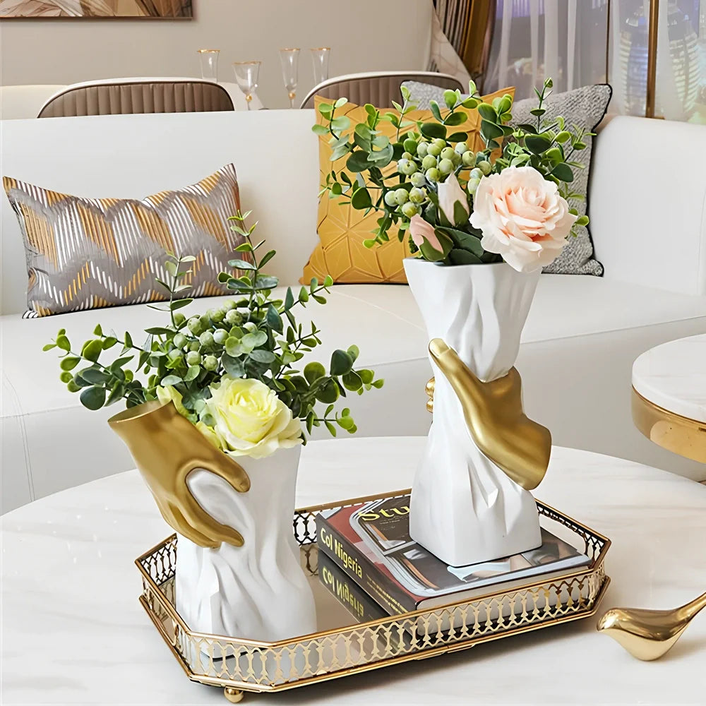 European style resin decorative vase in beige with floral pattern, measuring 25cm tall