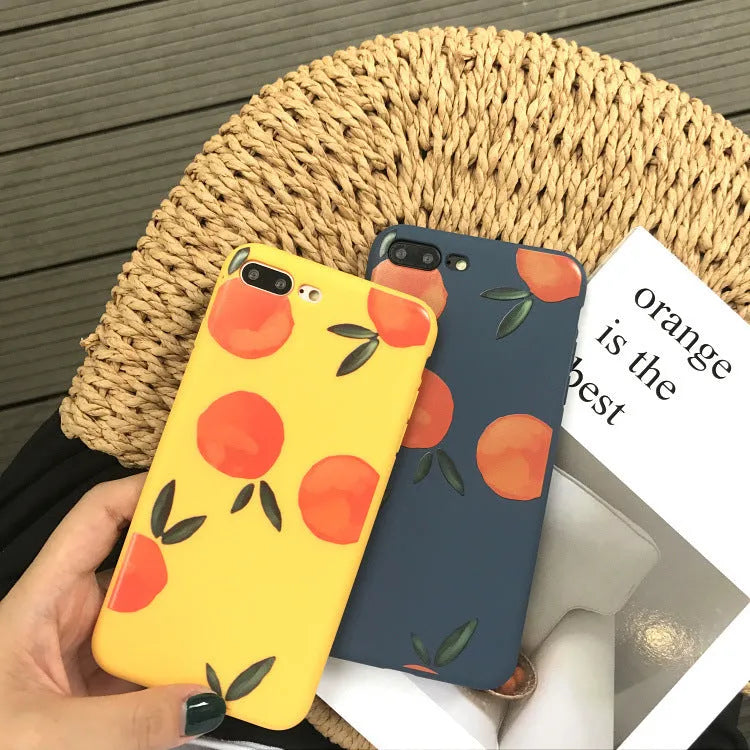 Orange TPU matte iPhone case with silicone soft shell protection shown from front and side angles