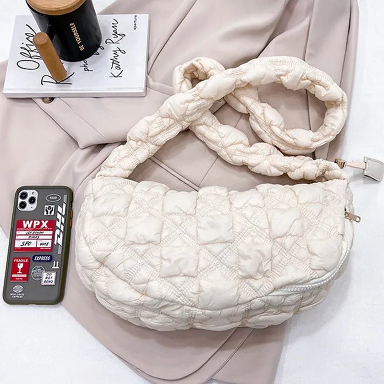 Women's Cloud Underarm Bag in nylon with 35cm width, 20cm height, and 120cm strap in a solid colour option