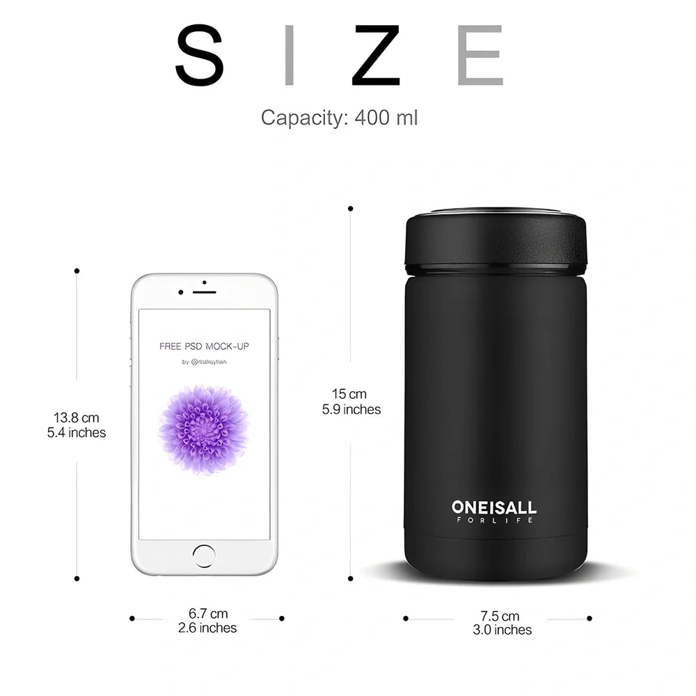 ONE IS ALL 400ml stainless steel insulated cup with 7.5cm diameter, black colour option