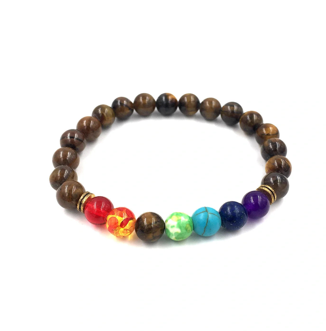 Agate molten rock chakra bracelet with colorful 8mm beads and adjustable string