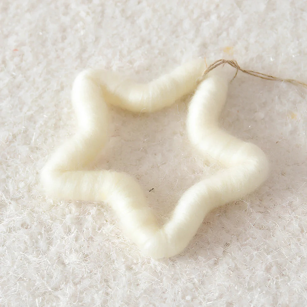 19cm wool felt snowflake and 13cm star Christmas tree decorations with laser-cut details