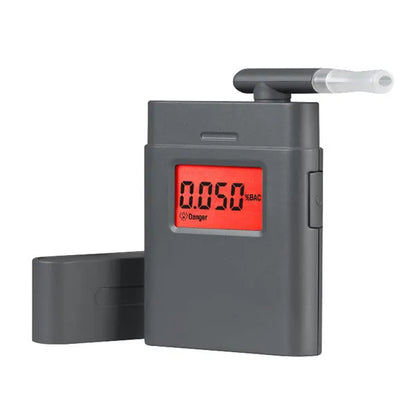 Black At-838 digital alcohol breathalyser on a plain background.