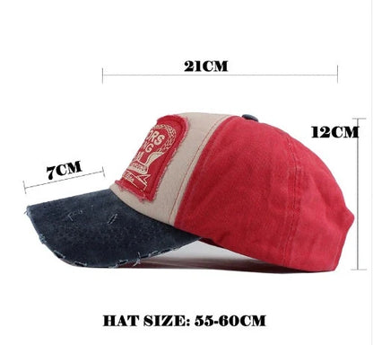 Multicolor cotton baseball hip hop cap with adjustable snapback and 7cm visor