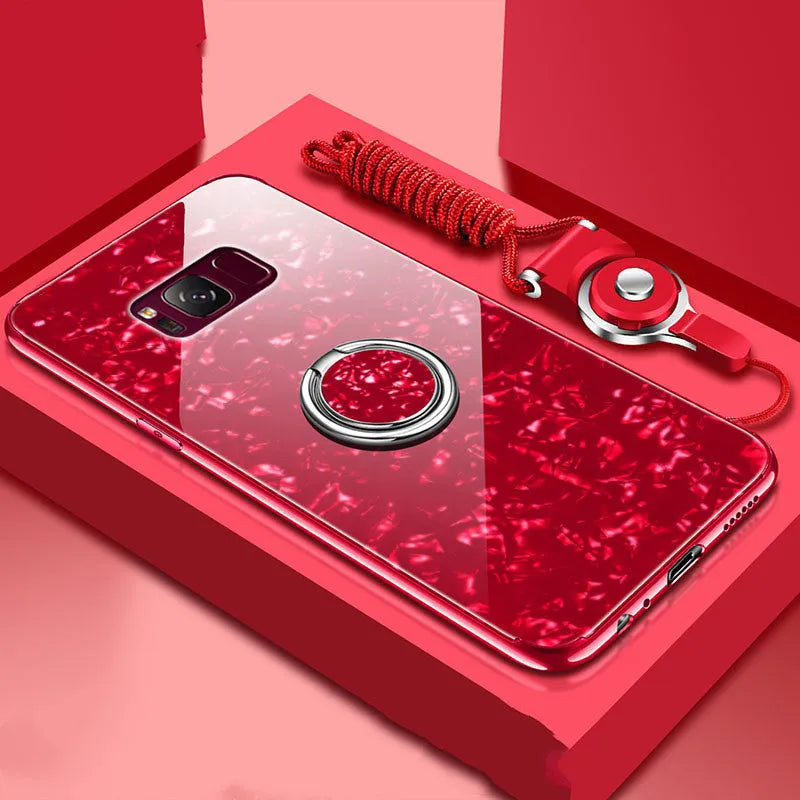 Samsung Galaxy S8 and S9 tempered glass phone case with TPU frame in solid colours
