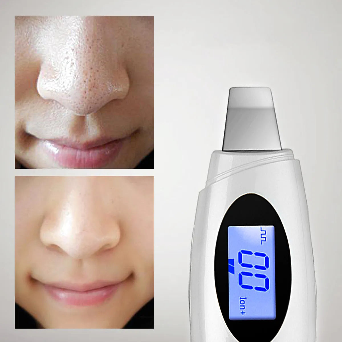 Star silver ultrasonic beauty instrument with adjustable vibration, plug charging, and fixed brush head