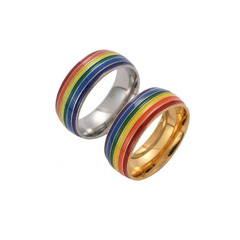 Stylish Rainbow Pride Ring in gold and silver, perfect for showing LGBT support