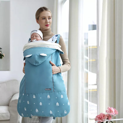 Adjustable windproof baby carrier cloak in blue, dark grey, or wine red with reflective tape