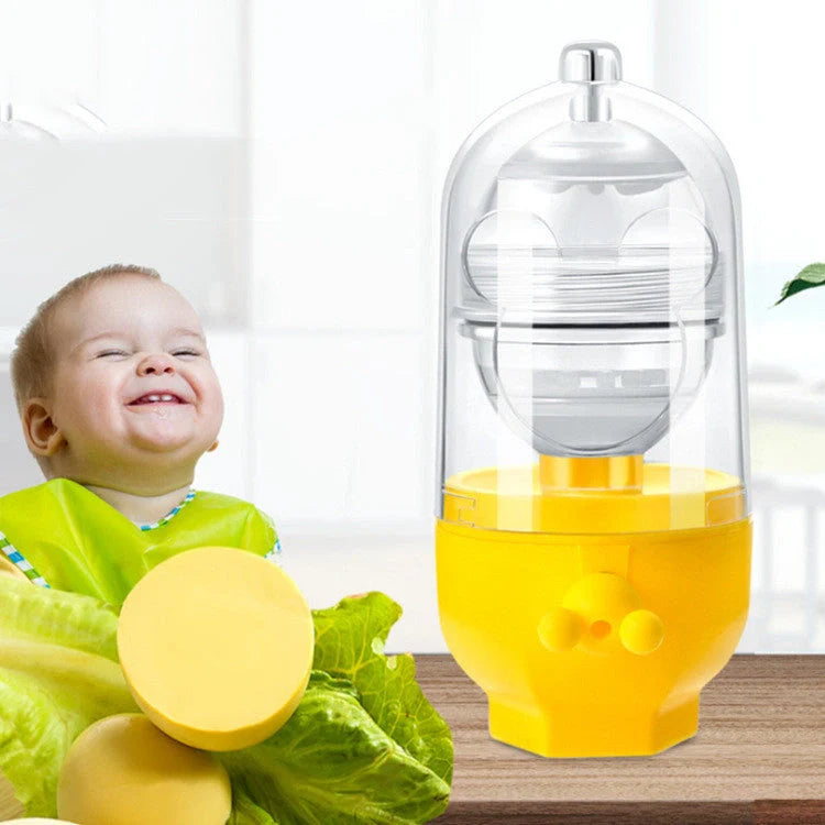 Manual egg mixer with golden egg puller for easy yolk mixing, durable PC cover, and food-grade silicone pads.