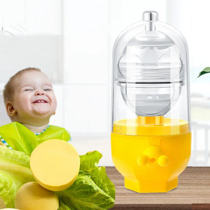 Manual egg mixer with golden egg puller for easy yolk mixing, durable PC cover, and food-grade silicone pads.