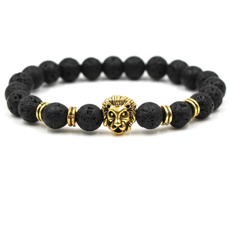 Carved stone bracelet featuring a powerful lion design, meant to enhance confidence and style.