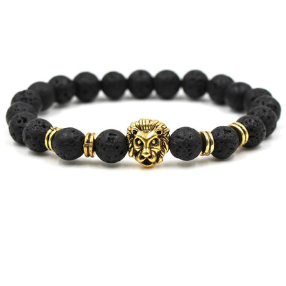 Carved stone bracelet featuring a powerful lion design, meant to enhance confidence and style.