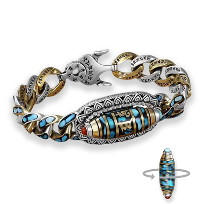 Men's Feng Shui Copper Bracelet with rotating nine eye pearl and turquoise inlay
