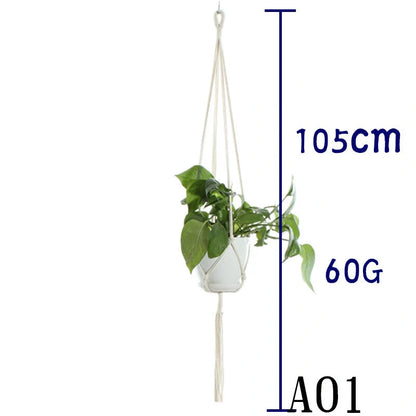 Beige cotton rope hanging basket with various styles for indoor plant display