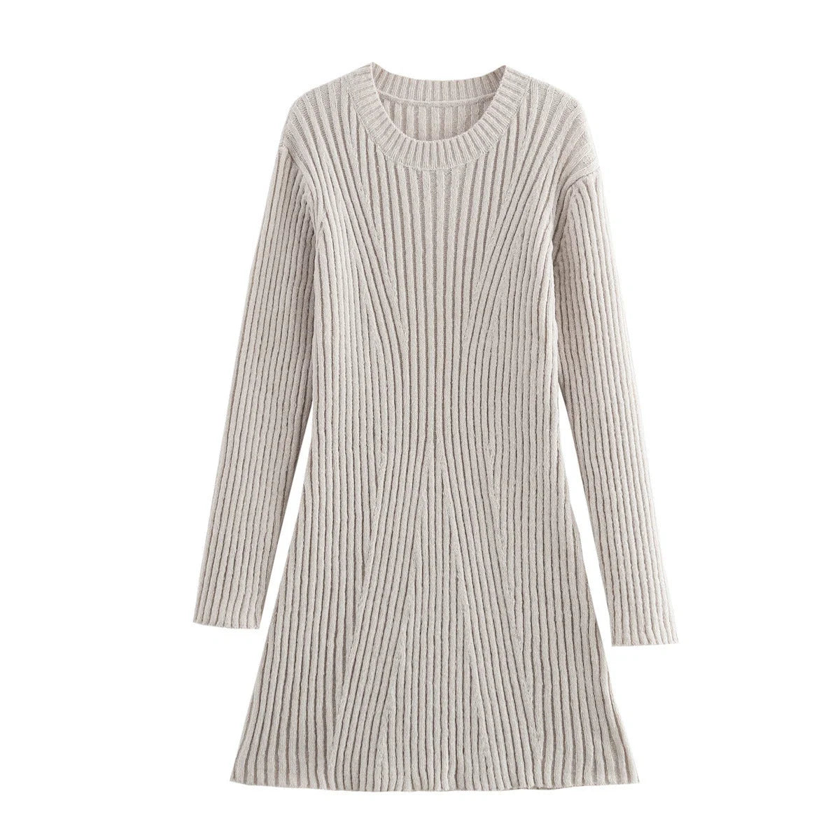 A stylish ribbed knit dress in a variety of classic colors, featuring a slim-fit silhouette and a chic stand-up collar for a flattering, versatile look.