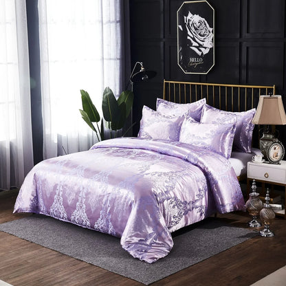Three-piece bedding set with reactive dyed polyester in blue, gold, grey, pink, purple, or white for UK bed sizes