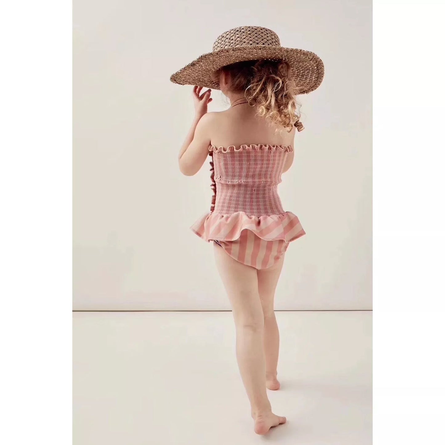 Girls Siamese Striped Princess Wind Lace Swimsuit for summer water activities