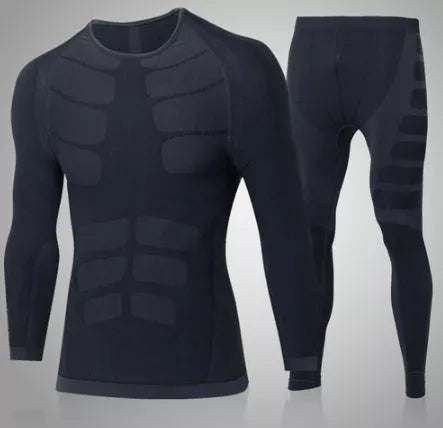 Men's compression training suit in black with red, green, or gray lines for fitness enthusiasts