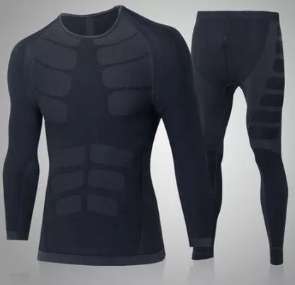 Men's compression training suit in black with red, green, or gray lines for fitness enthusiasts