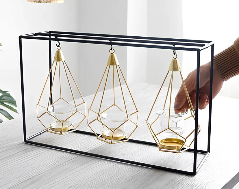 Geometric wrought iron candle holder in choice of 10 colours for home wall or table decoration