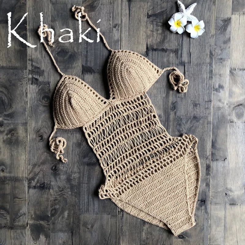 Hand-woven one-piece swimsuit in lyocell cotton blend, available in multiple colors