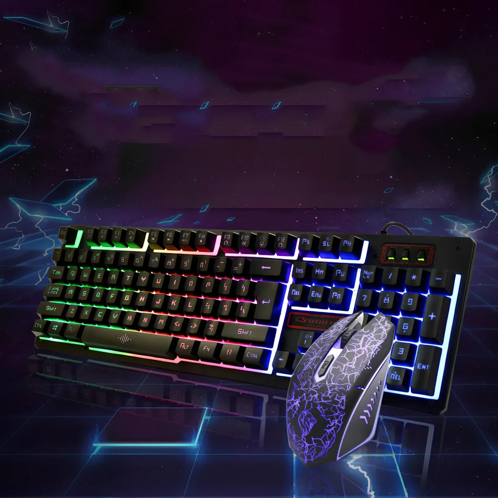 K13 black wired gaming keyboard and mouse set with USB cables and optical sensor