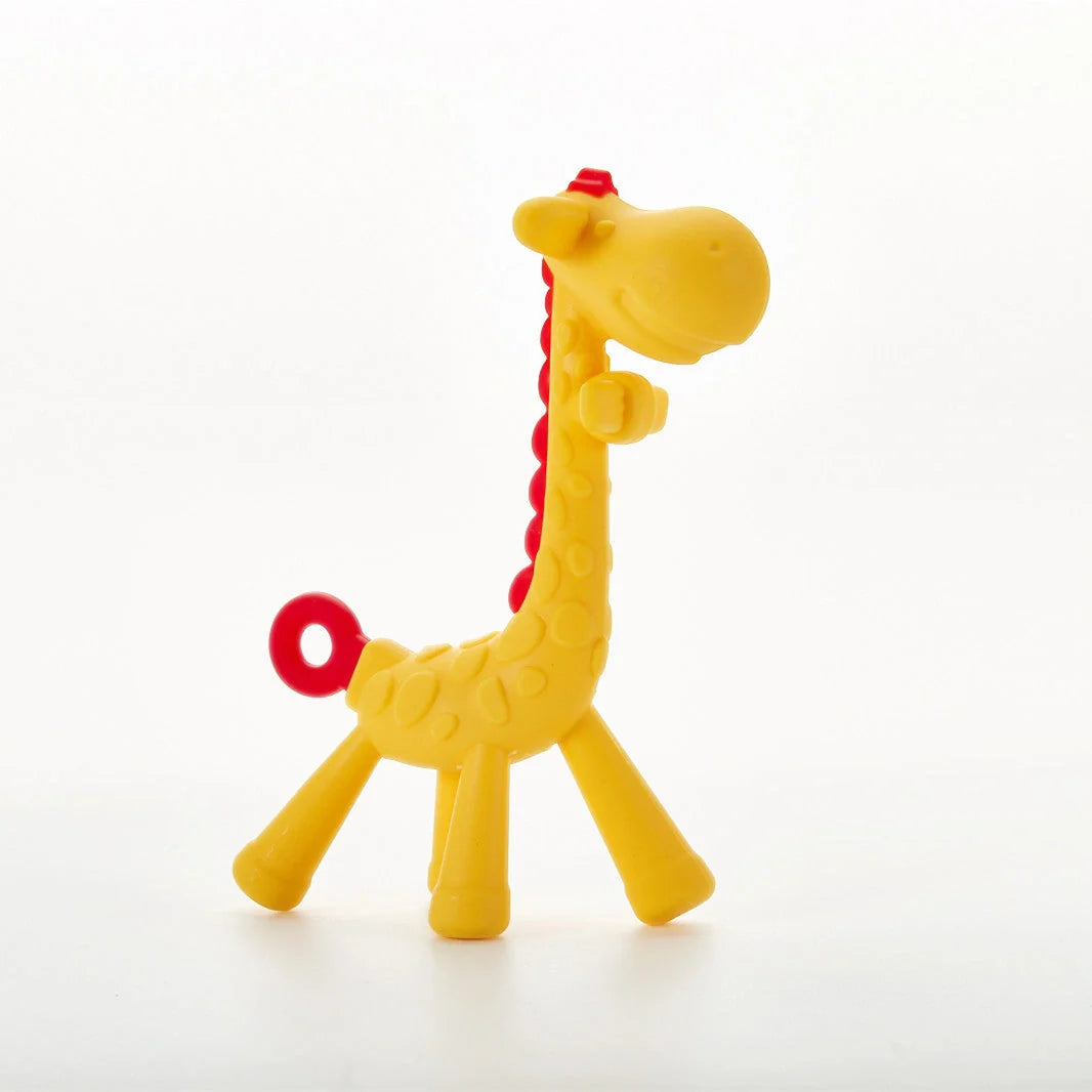 Premium silicone giraffe-shaped teething toy with multiple chewable parts to soothe sore gums
