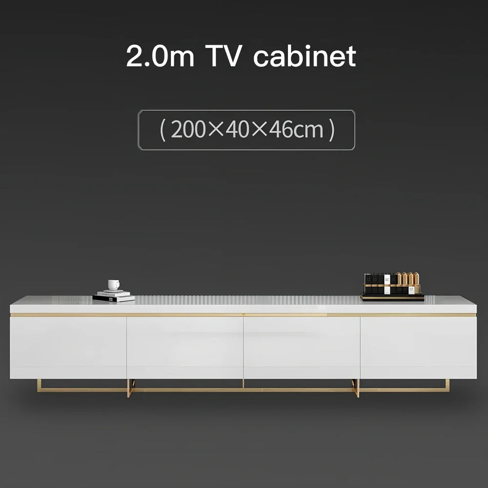 Modern minimalist multifunctional coffee table TV cabinet with tempered glass and baking paint finish