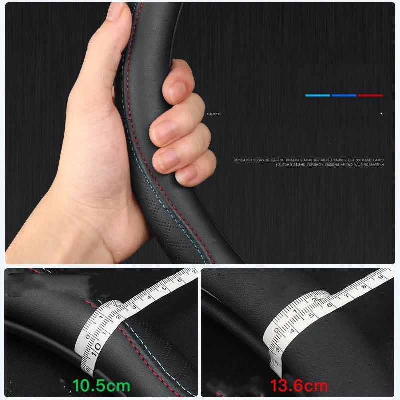 Black two-tone Napa leather steering wheel cover with 38cm diameter for Suzuki vehicles