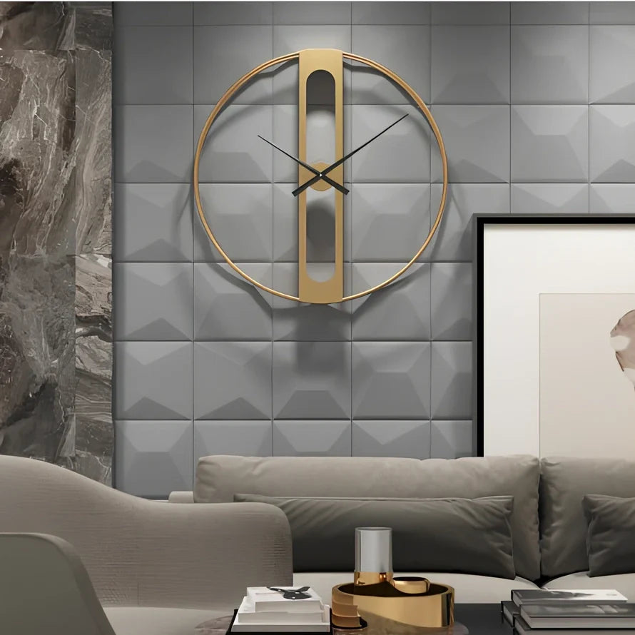 50cm round metal wall clock with black finish showing clear numbering and quartz movement