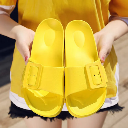 Women's grey blue flip-flop slippers with adjustable buckle and 1.5cm EVA sole